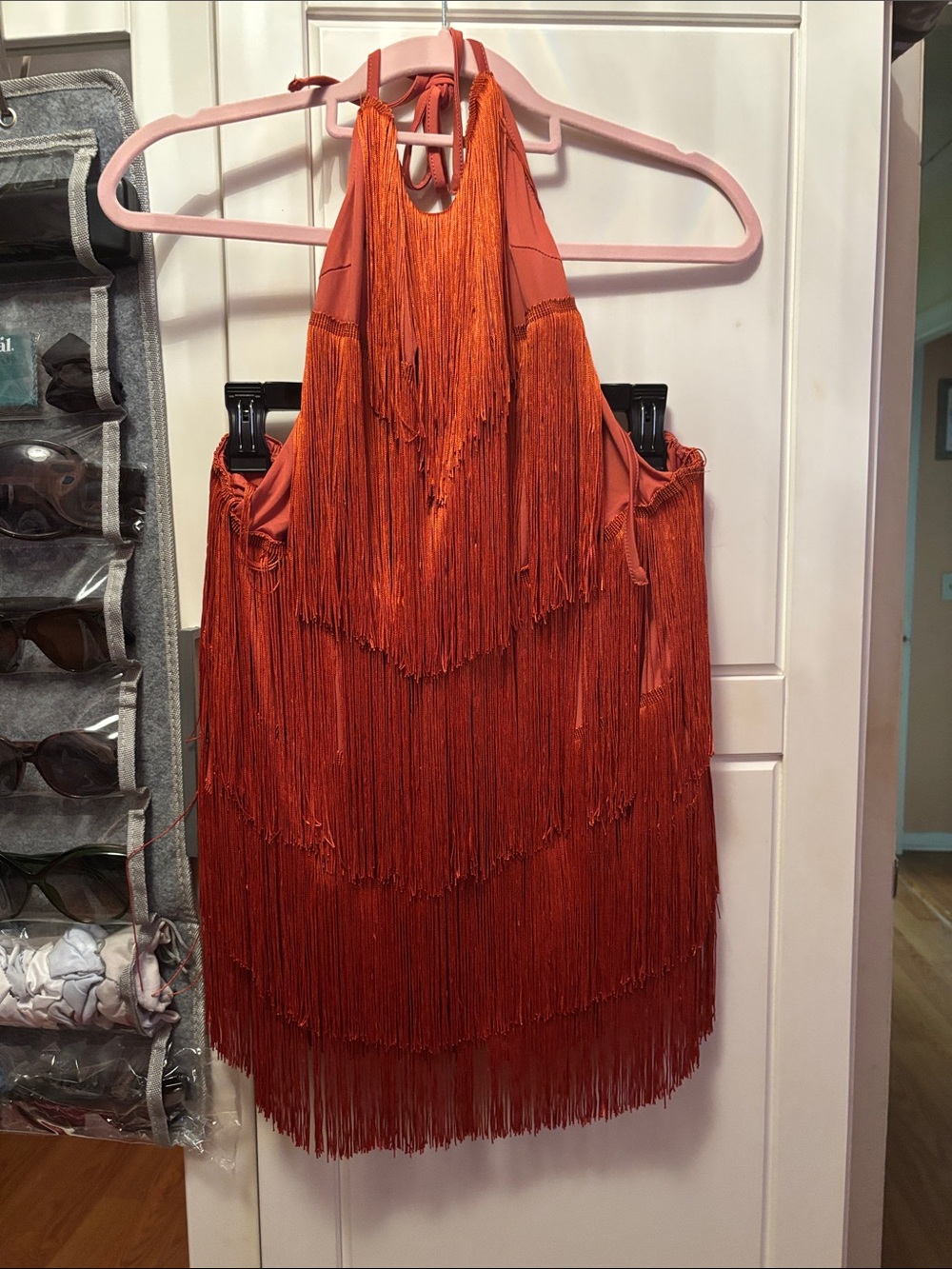 Fringe Halter Mini Dress w/attached shorts! - Burnt Orange